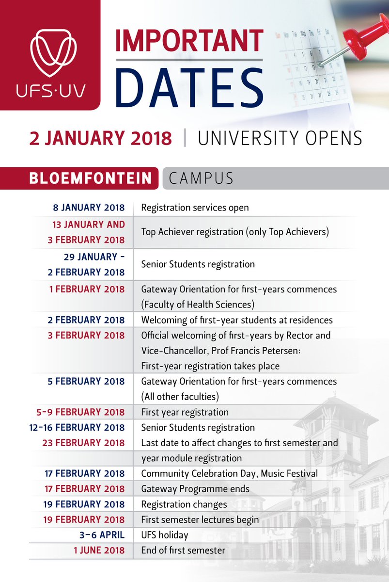 UFS/UV on Twitter: "IMPORTANT DATES: Please take note of the following