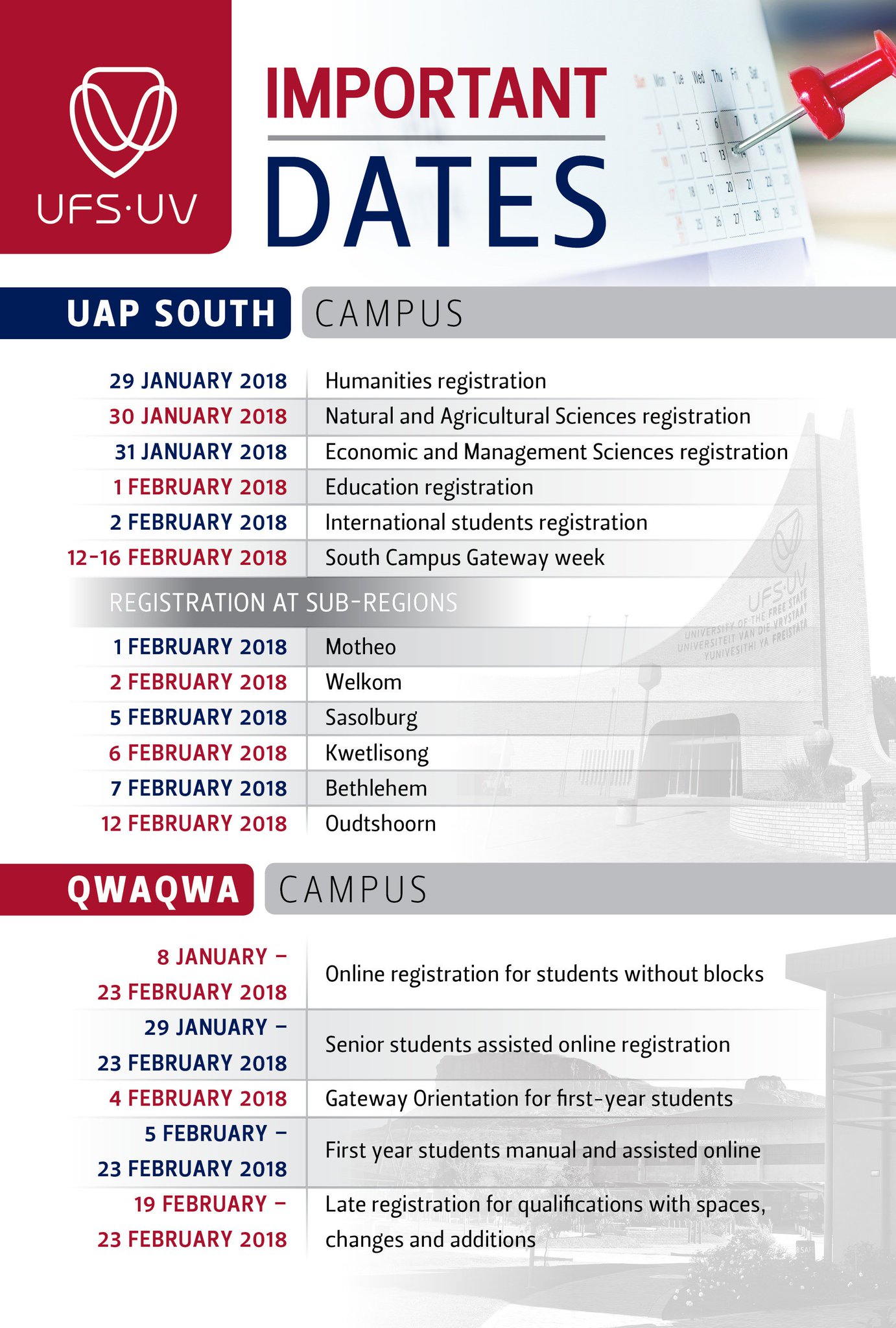 UFS/UV on Twitter: "IMPORTANT DATES: Please take note of the following