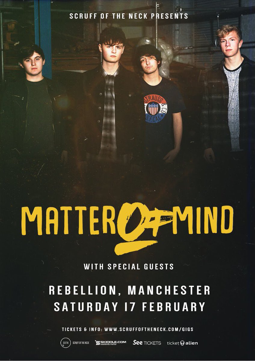 MatterOfMindd's tweet photo. 💀 REBELLION 💀

MANCHESTER HEADLINE DATE

@SOTNRecords PRESENTS:

MATTER OF MIND

PLUS SPECIAL GUESTS...
@whiteeskimouk 
@Kaleidersband 
@TLiberties 

17.02.18
14+
Ticket link in our bio... https://t.co/Gkxhria5zH