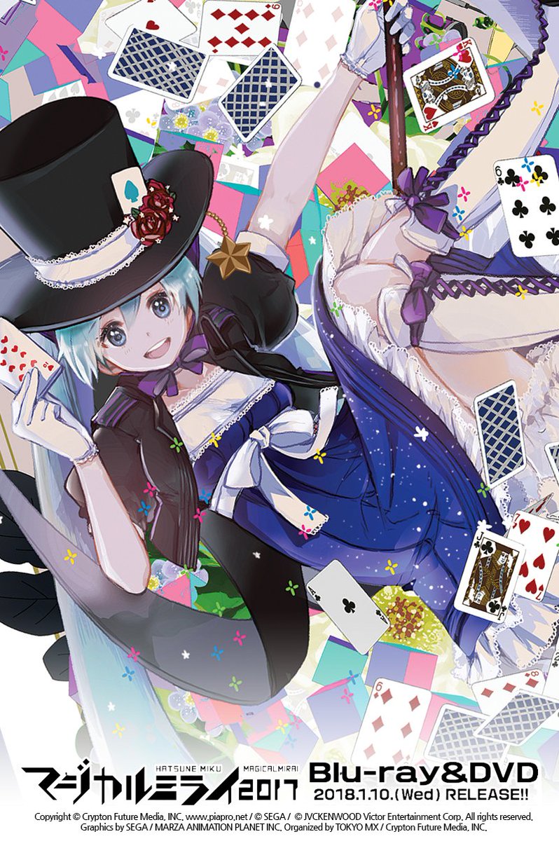 hatsune miku ,magical mirai miku 1girl card hat top hat gloves solo playing card  illustration images