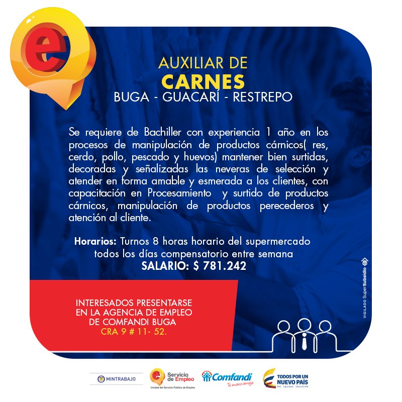 empleocomfandi's tweet photo. #Trabajosihay en #Buga #Guacarí #Restrepo
Si estás en búsqueda de una nueva oportunidad laboral y aplicas al perfil, preséntate con tu hoja de vida y documento de identidad. @ServiciodEmpleo https://t.co/itE31vRu4F