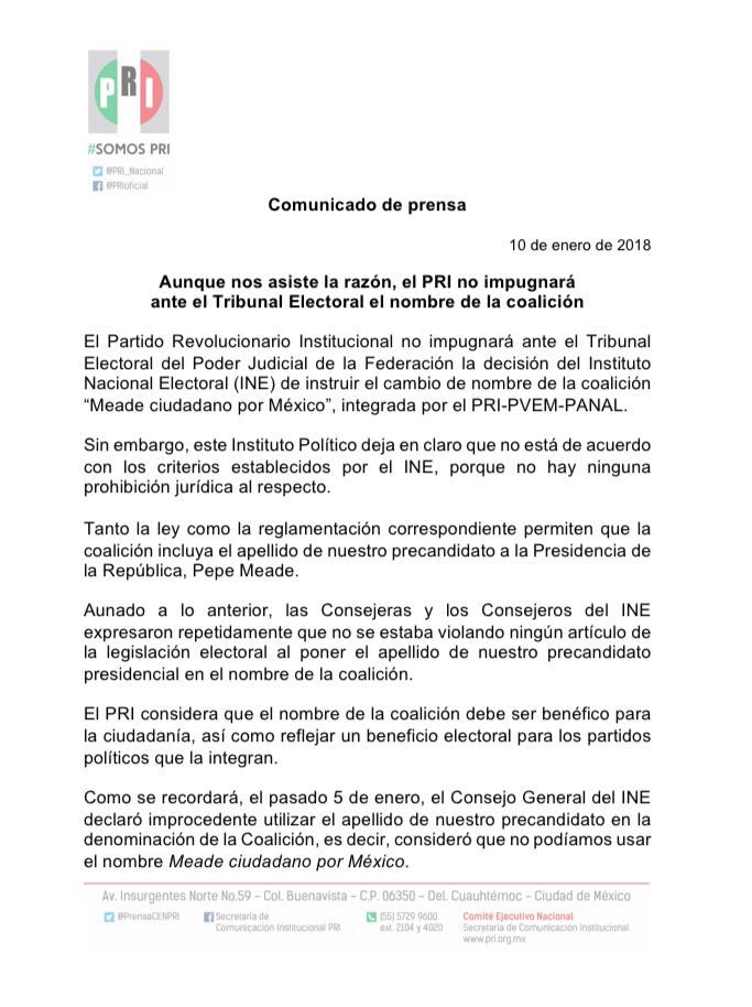 PRI_Nacional's tweet photo. La única prohibición contemplada expresamente en la legislación electoral para los partidos es que en sus denominaciones no se hagan alusiones raciales o religiosas, de ahí que al no contemplarse ninguna expresión en ese sentido, resulte válida la propuesta de denominación. https://t.co/rU2vUUfOul