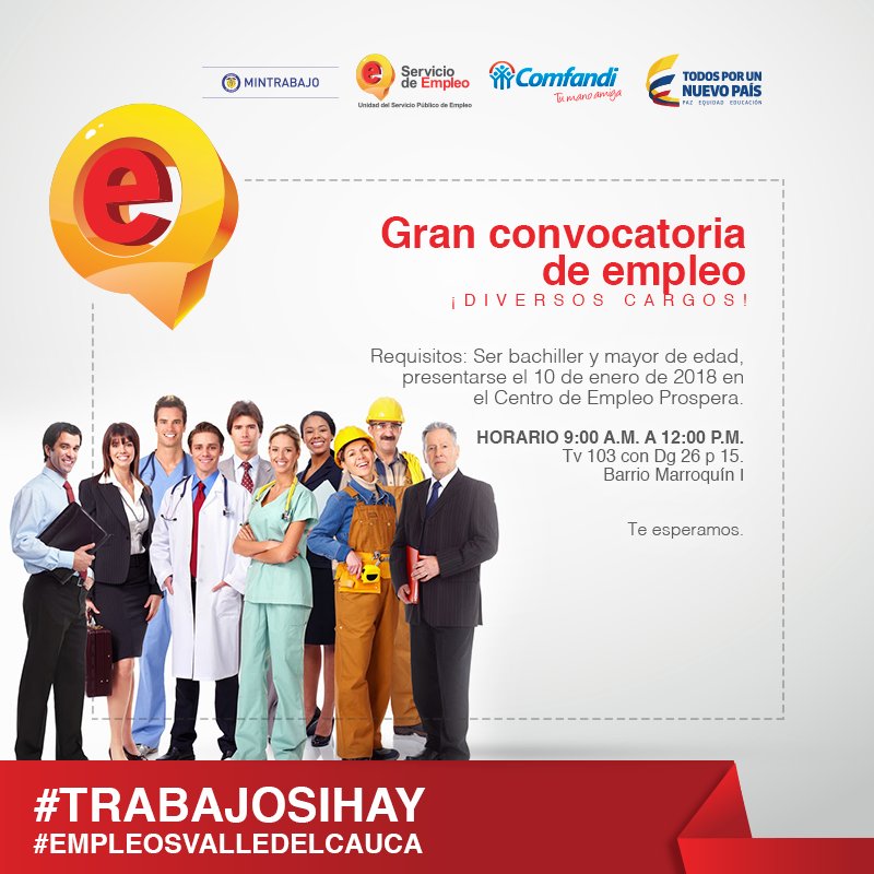 empleocomfandi's tweet photo. #Trabajosihay #Cali 
Si estás en búsqueda de una nueva oportunidad laboral, preséntate en la gran convocatoria de empleo con tu hoja de vida y documento de identidad, en el Centro de Empleo Prospera ( Transversal 103 con Dg 26 P15 ) @ServiciodEmpleo @comfandi https://t.co/ryDqWp0EeT