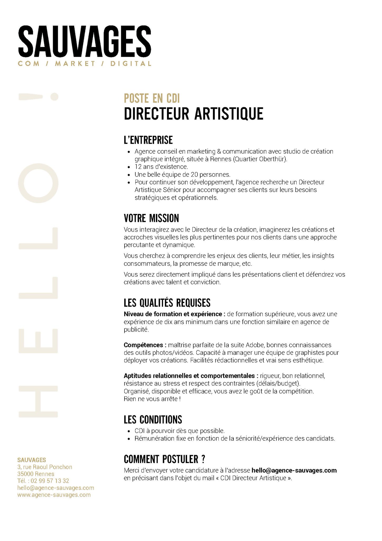 Agence Sauvages Nous Recherchons Un Directeur Artistique En Cdi Envoyez Vos Book Cv A Hello Agence Sauvages Com Be Creative Emploi Job Rennes Graphisme T Co 1miabubarp Agence Sauvages Nous Recherchons Un Directeur Artistique En Cdi Envoyez Vos Book Cv A Hello Agence Sauvages Com Be Creative Emploi Job Rennes Graphisme T Co 1miabubarp