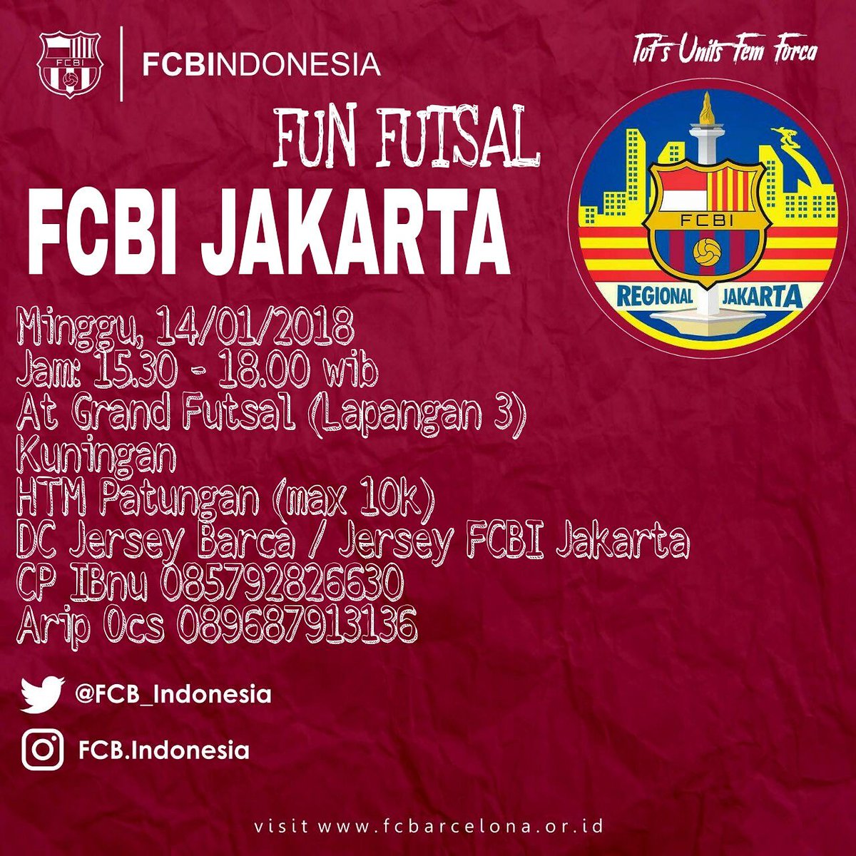 Fun Futsal | minggu 14/01/18 | Grand Futsal Kuningan | DC : About Barca | Cp : 085792826630/089687913136