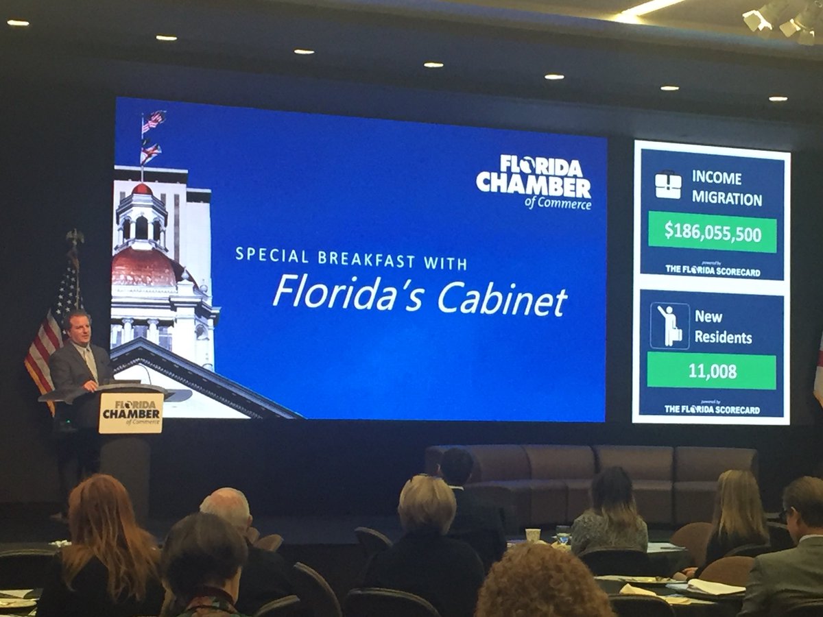 FLChamber's tweet photo. “Florida is the pace setter for other states”
- CFO @JimmyPatronis at the FlChamber #CapDays18 #sayfie #FlaPol https://t.co/togogoCAKU