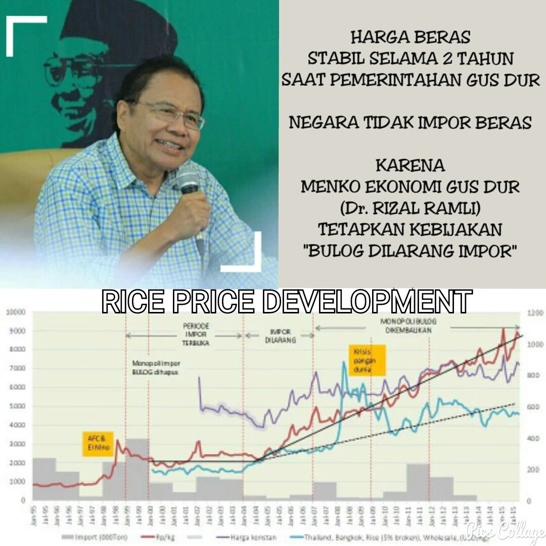 bima_____'s tweet photo. Ini Resep Rizal Ramli untuk Meredam Kenaikan Harga Beras https://t.co/Jizlq8Hn60

Strategi Dr. @RamliRizal dalam meredam Kenaikan Harga Beras, bukan tanpa bukti. Selama masa pemerintahan Gus Dur, harga beras stabil spt gambar di bawah ini https://t.co/66mO6BmEDC