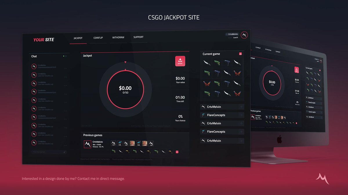 DhrMelvin's tweet photo. CSGO Jackpot site design.
https://t.co/TuhUJQyup1

Feedback is appreciated! ❤️🔁 https://t.co/ybkztzFJEU