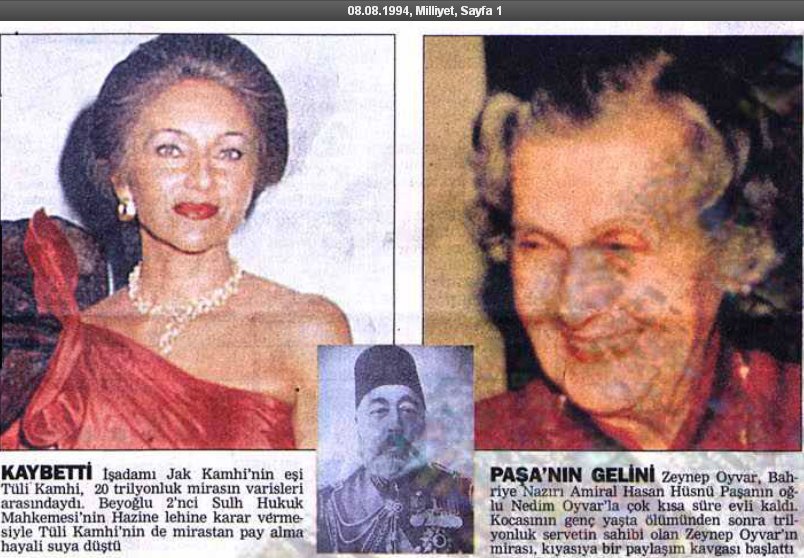 Kral Faruk'un üç çocuğunun annesi Kraliçe Feride'nin babasının teyzezadesi ve Tüli Kamhi'nin teyzesi olan Zeynep hanım, Bahriye Nazırı Hasan Hüsnü Paşa'nın oğlu Mahmut Nedim Oyvar'ın eşidir: