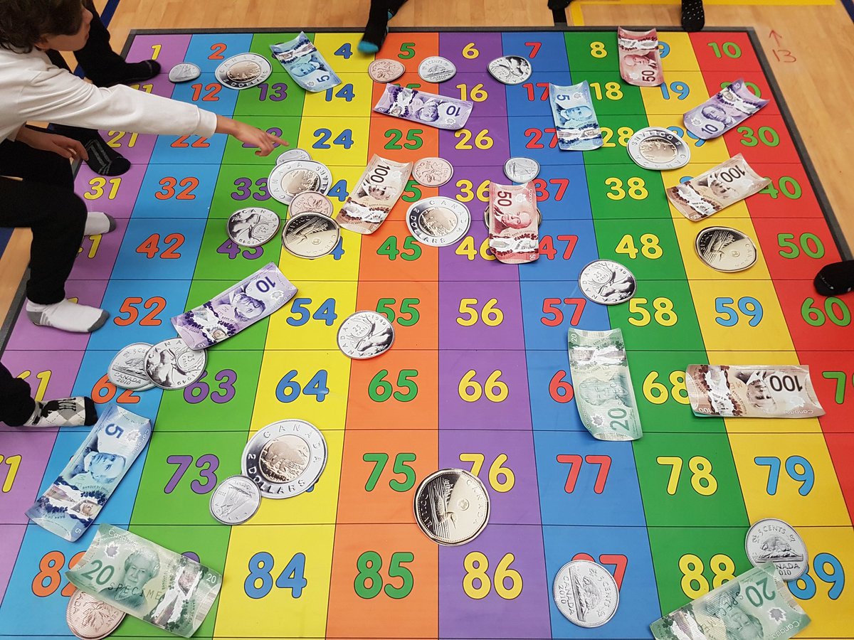 sra_ycdsb's tweet photo. This week SRA welcomes #jump2math in our gymnasium. Students actively participate in various math-based stations including: #fractions #timeTELLING #multiplication &amp; #money! #ycdsbmath https://t.co/D2RJI87Pg9