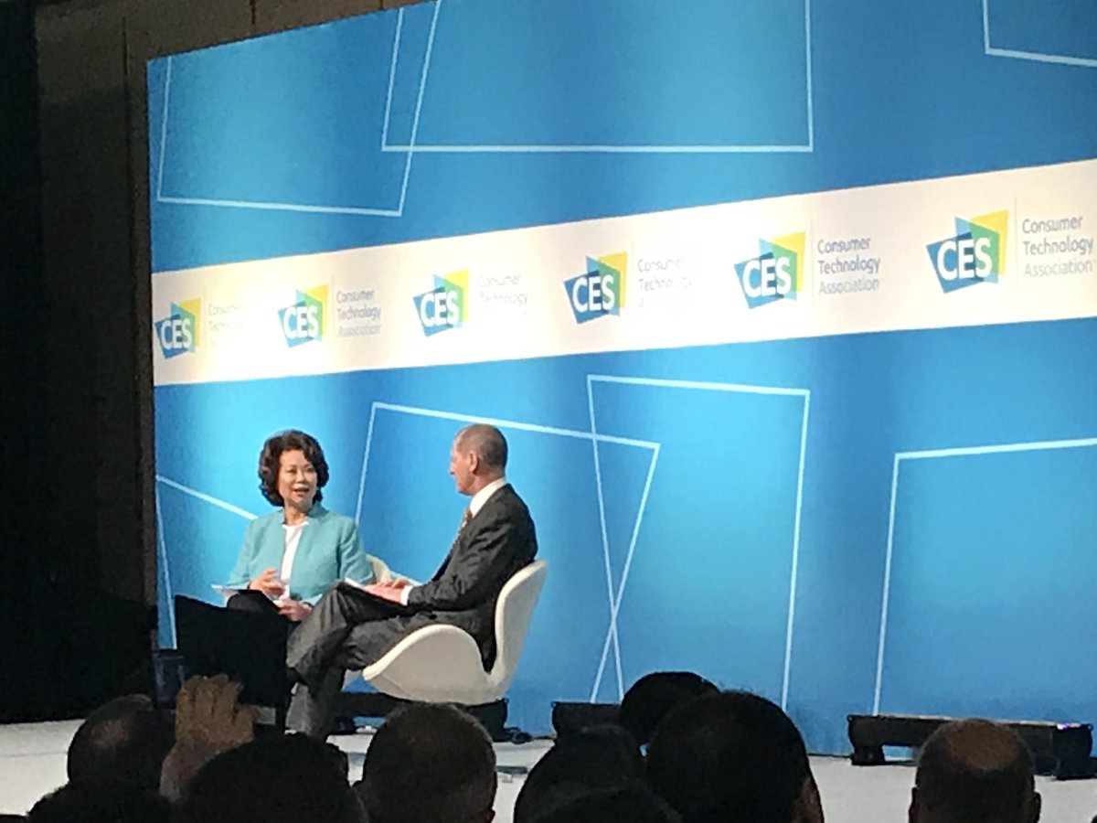 MDrewRodriguez's tweet photo. Honored to have Secretary Chao &amp; CTA President Gary Shapiro here with us today @CES @DeloitteMFG https://t.co/kvpLUbCLoL