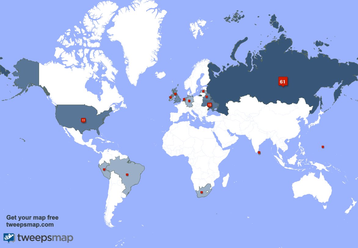 N_DLS's tweet photo. My followers live in Russia (60%), Ukraine(13%)... Get your map: https://t.co/5Xw5lb9BGB https://t.co/sdUsec8xyk