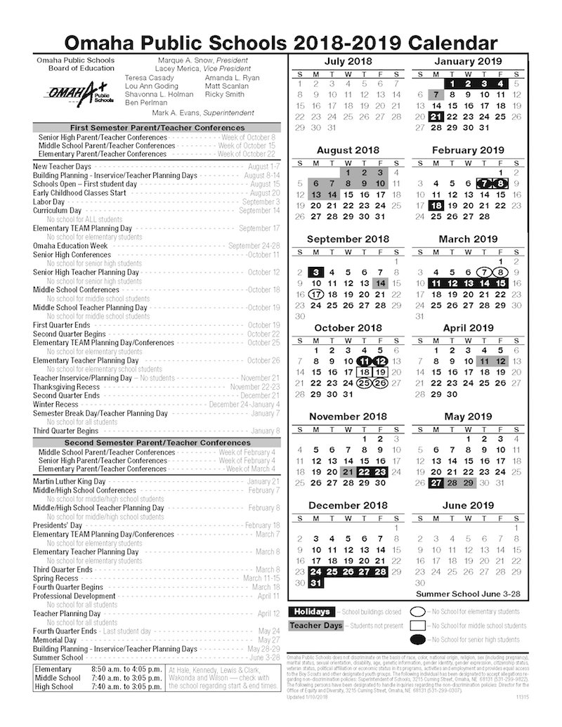 Omaha Public Schools on Twitter "The 2018 2019 academic calendar is