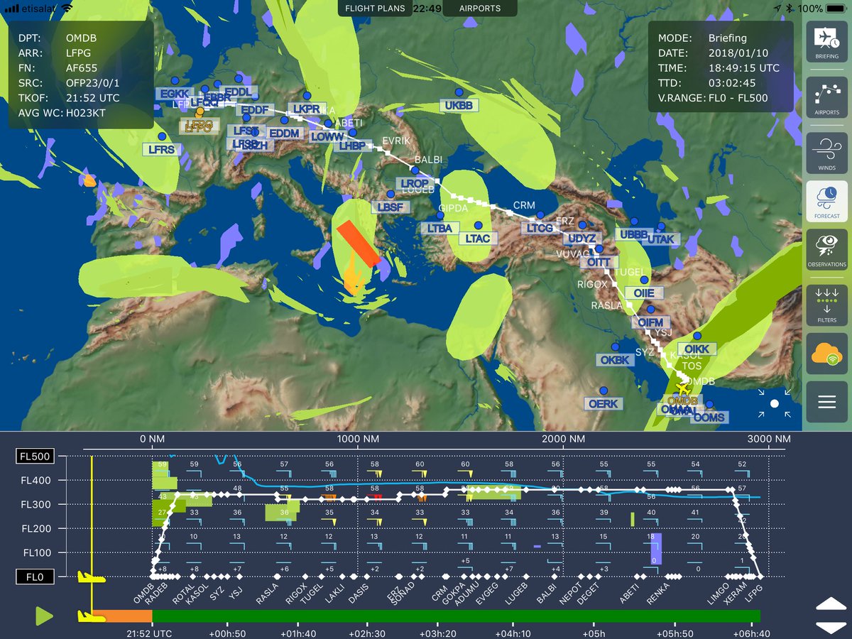 pascalrs's tweet photo. Back to Paris from Dubai. 6h52m for 5245km. A very bumpy ride at first (UAE and Iran), and foggy weather all along Europe. That will be an interesting night... See you tomorrow @ParisAeroport! #AF655 https://t.co/c1CQxDxb8H