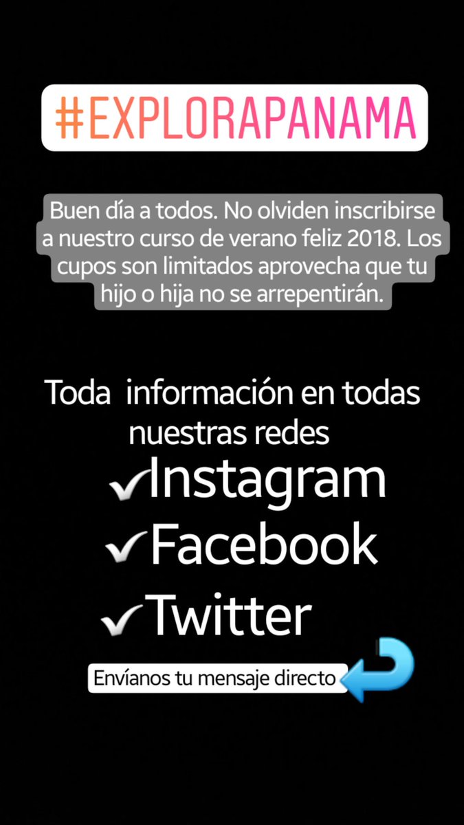 Explora_Panama's tweet photo. Tenemos muchas actividades para este verano. Aún esas a tiempo, inscribe a tu hija o hijo en nuestros cursos de verano 2018 Y mundanos Mándanos un directo para mayor información https://t.co/en1Zp06XMS