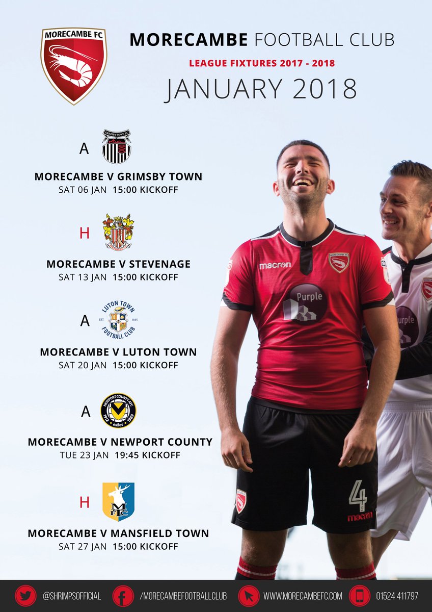 shrimpstrust's tweet photo. 🔴⚫️NEXT UP⚫️🔴
⚽️ @ShrimpsOfficial 🆚
⚽️ @StevenageFC 
🏆 @SkyBetLeagueTwo 
🏟 #TheGlobeArena 
📍 LA4 4TB
📆 Saturday 13/01/2018
⌚ 3.00pm
🎟 https://t.co/6w2M4KmOd6
🖥 https://t.co/IIpJlJnYY7
📻 @BBCLancsSport 
#MorecambeFC #Shrimps 
#YourTownYourClub 
🔴⚫️💛⚽️🦐 https://t.co/1kIMGyMENm
