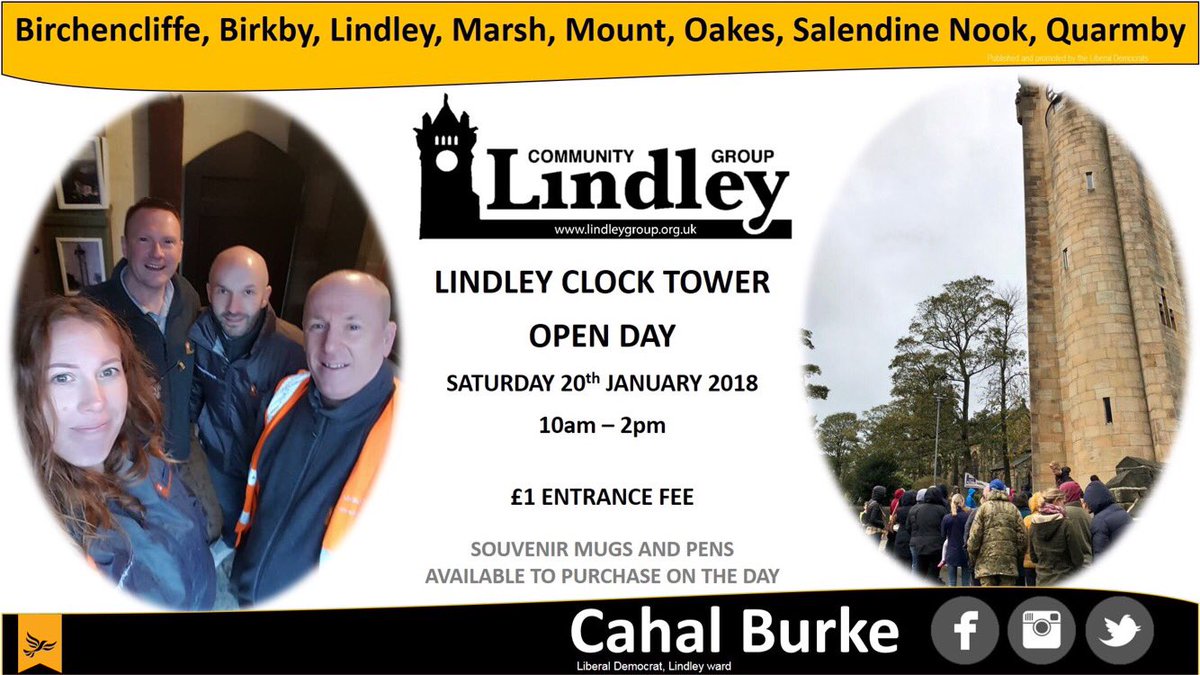 CahalBurke's tweet photo. The next @LindleyHD3 Lindley Clock Tower Open Day will take place on Saturday 20th January 2018, 10am - 2pm. £1 entrance fee. #LindleyClockTower #Lindley https://t.co/aOWJuS1cND