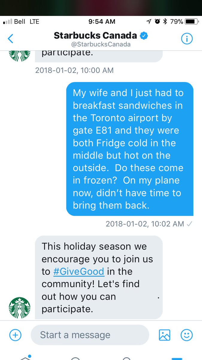 KWGilmour's tweet photo. Thanks for taking the time to respond to my message @StarbucksCanada you’re right, maybe I should try a little harder to give back this holiday season #GiveGood https://t.co/ULZTD0bEud