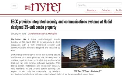 ESCC in the News: NYREJ Highlights ESCC's Security and Communications Systems at Zaha Hadid's 520 West 28th Street, NYC nyrej.com/escc-provides-…