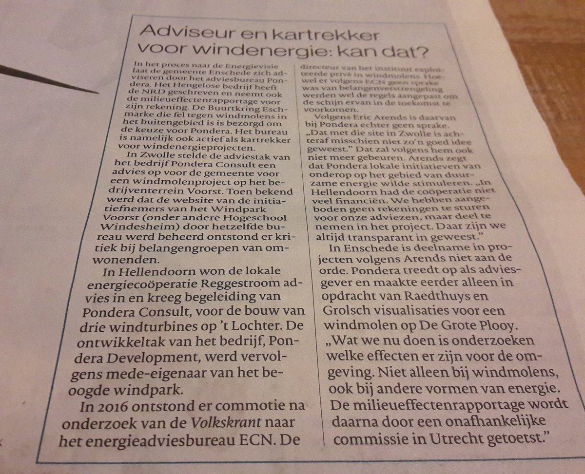 Het adviesbureau dat #Enschede begeleidt naar de Energievisie participeert (elders) ook in wind- en zonneparken. Kan dat?