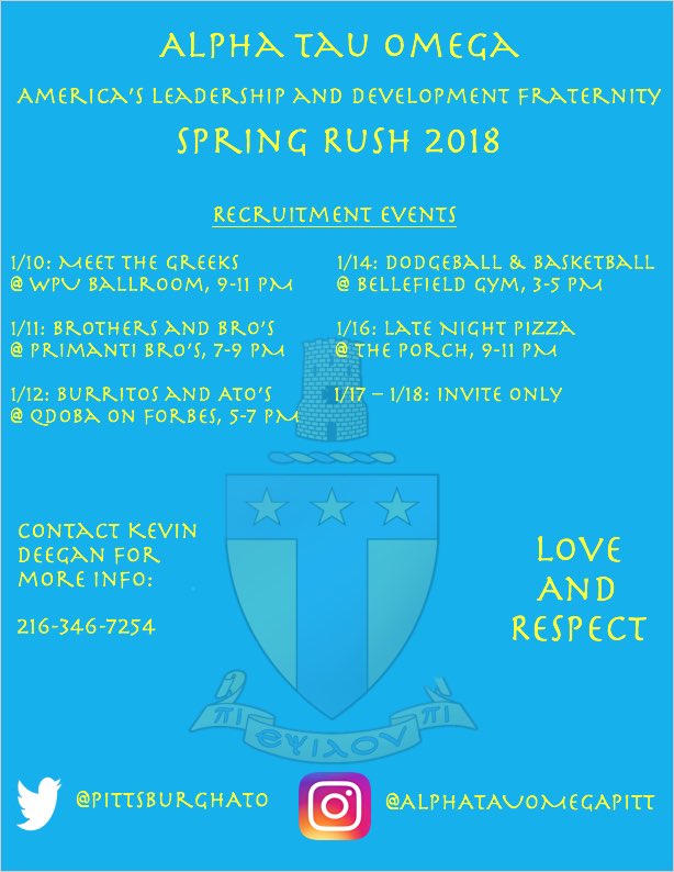 Meet the Greeks is tonight, come out and meet the guys! Here’s our schedule for Rush week. Hope to see you out there!