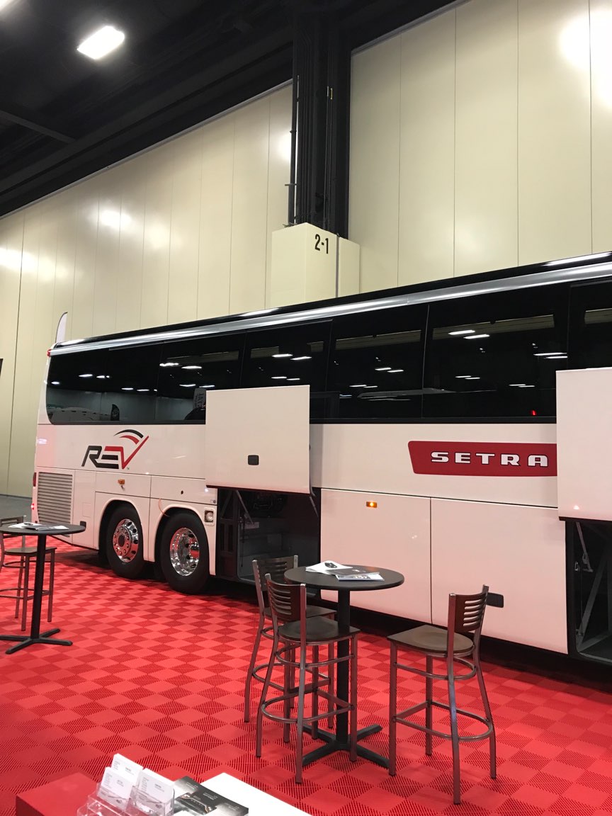 revgroupinc's tweet photo. Thank you to all who attended and stopped by the REV booth at #UMA (#UnitedMotorcoachAssociation) Motorcoach Expo. REV displayed our #WorldTrans E-Series, #Krystal KLX40 and also newly partnered #SETRA motorcoach. https://t.co/GEBkVbVePJ