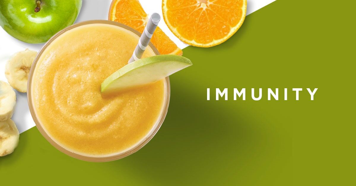With the flu going around, a shot of immunity is what we all need! Banana, orange, orange juice, apple &amp; immune complex. #immunityboost