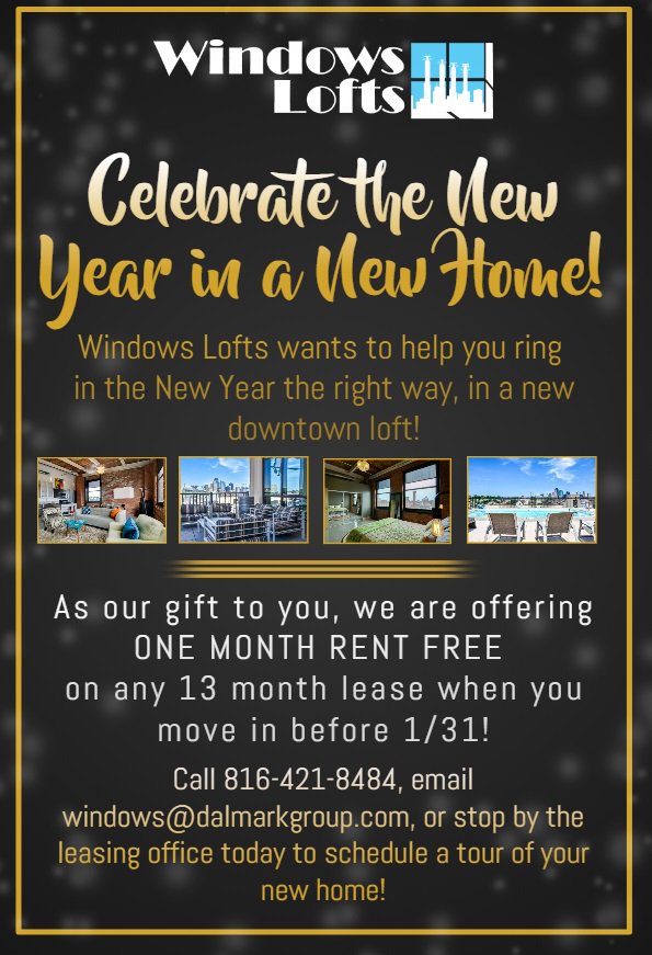 WindowsLofts's tweet photo. Windows Lofts is offering some great move in specials during the month of January! Call, email, or stop by the leasing office today for details! https://t.co/lHORrjSpXU