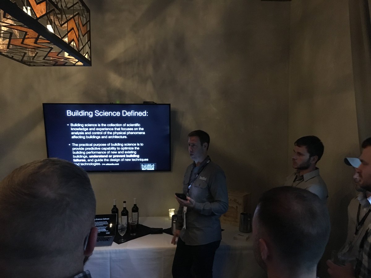PolyWallUSA's tweet photo. We had a great evening learning about #buildingscience with @MattRisinger. Thanks to everyone who showed at Del Frisco in #Orlando. #IBSOrlando #waterproofing #bluebarrier https://t.co/xRzWPrmGxA