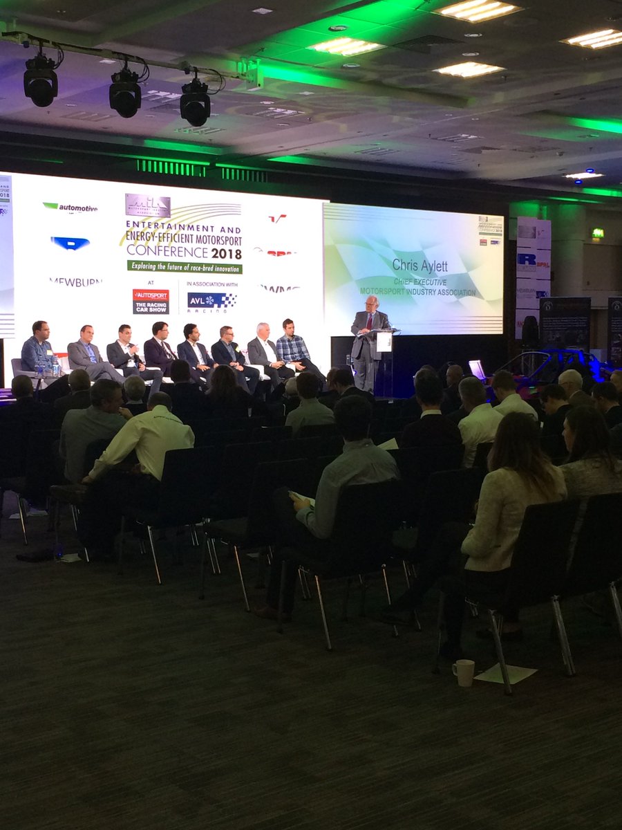 MIAmotorsport's tweet photo. Final session - a panel of experts Pat Symonds, @RodiBasso, @KevinBaughan, Jeff Clifford, Andrew Gower, Martin Monschein, Thomas Williams and Alan Gow - what a brilliant line up closing the #EEMSC2018 https://t.co/BWLxBRpjbj