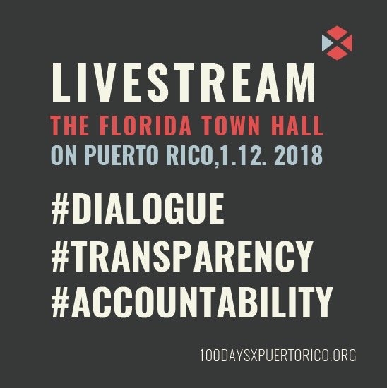 100daysXPUR's tweet photo. On Friday, Jan. 12, Gov. @ricardorossello will hold a Town Hall in Kissimmee, FL. Demand #TRANSPARENCY: Live stream the event. Make action plan for use of federal recovery funds public. Communicate a concrete plan for restoring power. More 👉🏽 https://t.co/t8fxw5aWI2 https://t.co/9FrVRjem4x