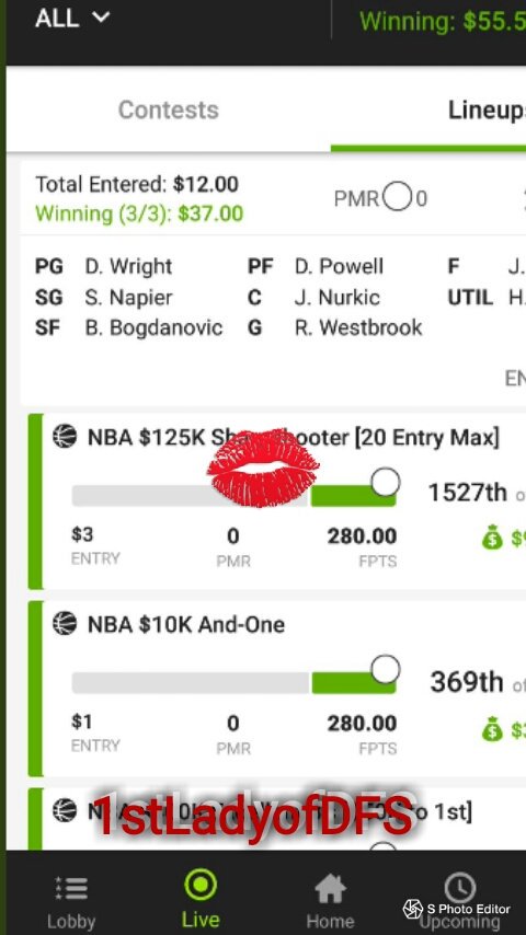 1NativeQT2C's tweet photo. @1stLadyofDFS 3 winning lines out of 4 provided between #Draftkings & #FANDUEL keeping DK streak alive & starting a new streak in FD so DM me details on being a member of my group #realbit$h #QueenofGreen https://t.co/jTCfnQcYBr