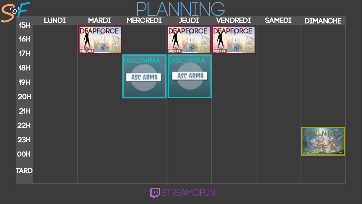 StreamoFun's tweet photo. (petit) Planning de la semaine sur https://t.co/7owL3vFFCl! https://t.co/AOvntNQXyn