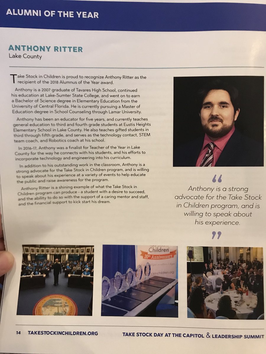 chadefrazier's tweet photo. #tsicsummit2018 Congratulations to Mr. Anthony Ritter!!! He was named Alumni of the Year for the state of Florida! @lakeschools https://t.co/DT2XHhXr8A
