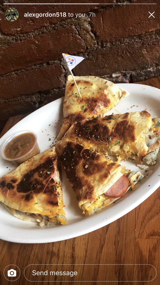 ruggerspub (@ruggerspub) on Twitter photo Celebrating <a href="/steelers/">Pittsburgh Steelers</a> week with the YinzaDilla. Stuffed w/ Potato, pork, kielbasa, Cheddar, & Serrano Gravy. #pittsburghsteelers #perogie #quesadilla Celebrating <a href="/steelers/">Pittsburgh Steelers</a> week with the YinzaDilla. Stuffed w/ Potato, pork, kielbasa, Cheddar, & Serrano Gravy. #pittsburghsteelers #perogie #quesadilla