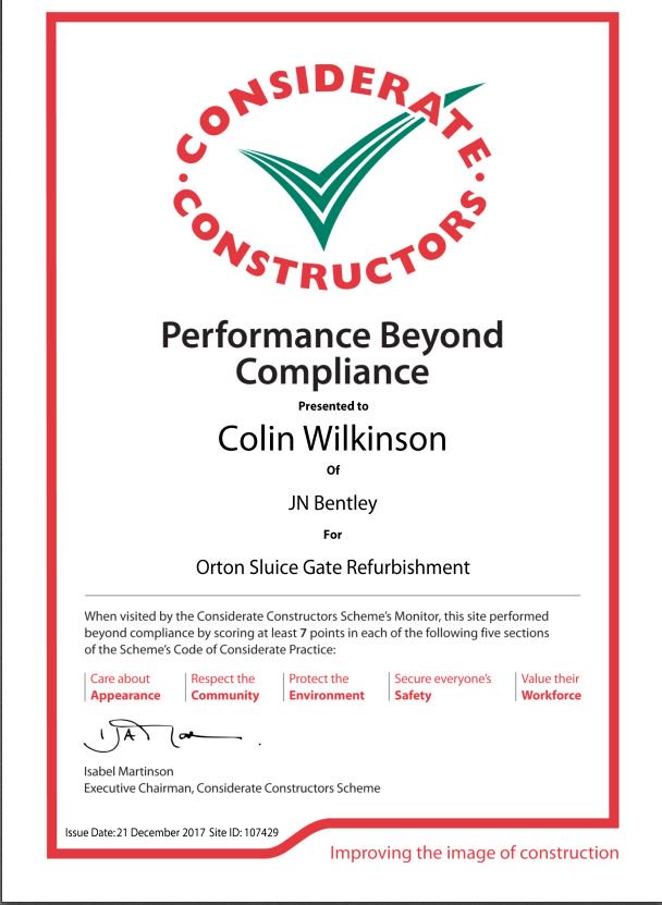 JBABentley's tweet photo. Great to have our work at Orton Sluice for @EnvAgencyAnglia recognised by Considerate Constructors for going above and beyond. Great work team. https://t.co/SYDrnu0qID