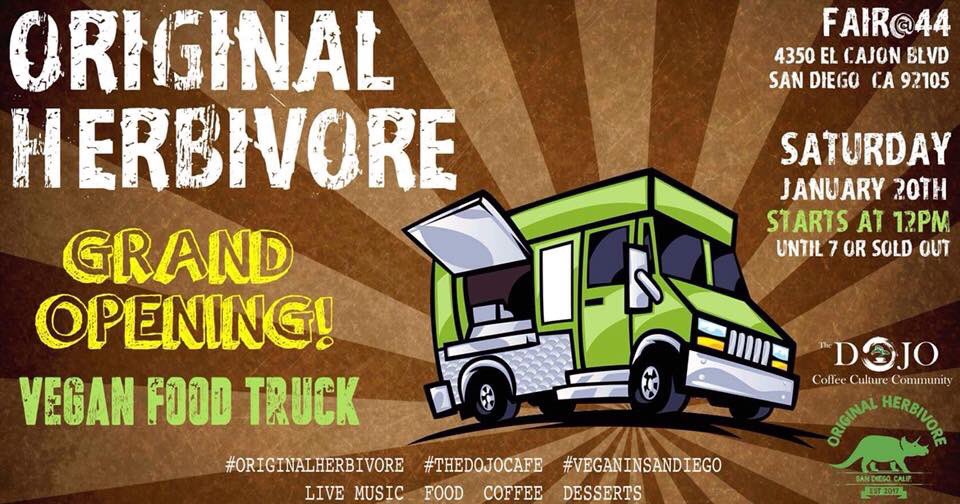 veganinsandiego's tweet photo. New #vegan food truck in San Diego? Yes please! Catch Original Herbivore’s grand opening on Saturday, January 20 at Fair at 44 from noon to sell out! Retweet to spread the news!

https://t.co/8svBe0NiW7

#veganinsandiego #originalherbivore #veganfoodtruck #fairat44 https://t.co/nvVtaeuJMI