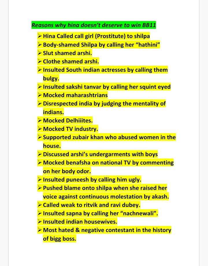 Shilpa_shindee's tweet photo. REASONS WHY HINA KHAN DOESN'T DESERVE TO WIN BB11.

RT &amp; SPREAD. 👇

@EndemolShineIND @HerdHUSH @BiggBossNewz @RealVinduSingh @ColorsTV @rajcheerfull @ColorsTV @BiggBoss @JessuGeorge @bollywood_life @toitv 

#ShameOnYouHinaKhan 
#BiggBoss11 https://t.co/iuzRXS34SP