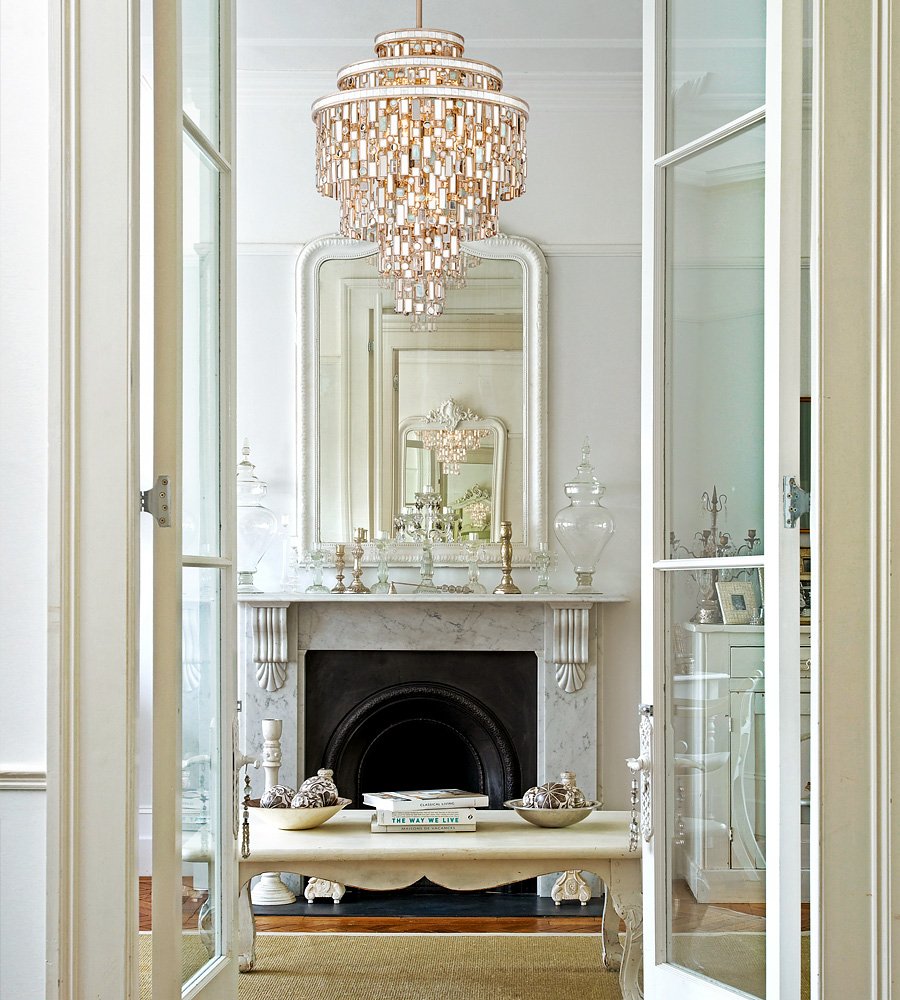 Corbett Lighting's Dolcetti pendant is named after the Dolcetti silver used to create it, along with hand-crafted iron and real shells. #corbettlighting