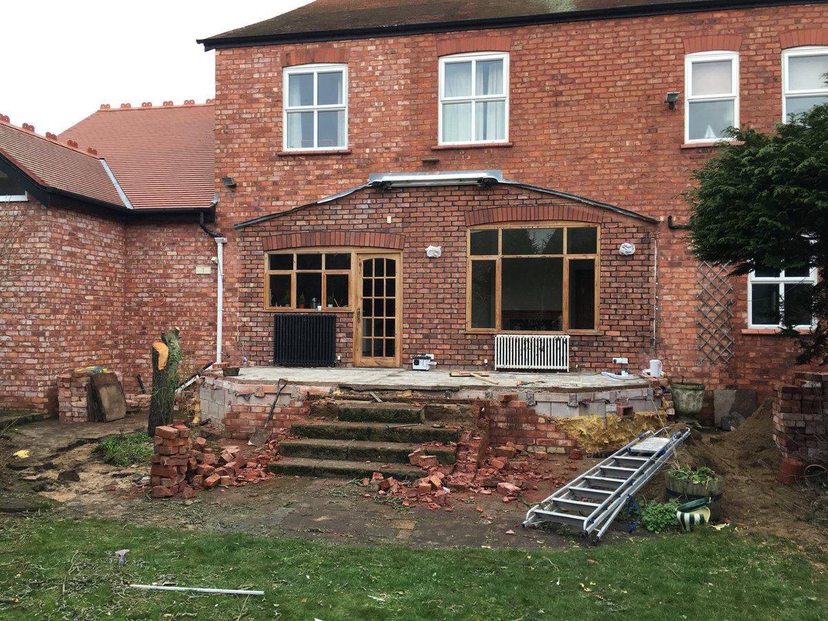 PaulEnnisandCo's tweet photo. What a difference a day makes! A typical job for our domestic Building division- taking out a conservatory to then building an orangery! https://t.co/k1QqqwfYYq