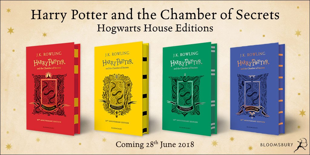 KidsBloomsbury's tweet photo. ICYMI: we released the stunning covers for #HarryPotter20 editions of #ChamberofSecrets – out 28th June. Pre-order now: https://t.co/Zqwl1wSHSw https://t.co/09OZWoY2PF