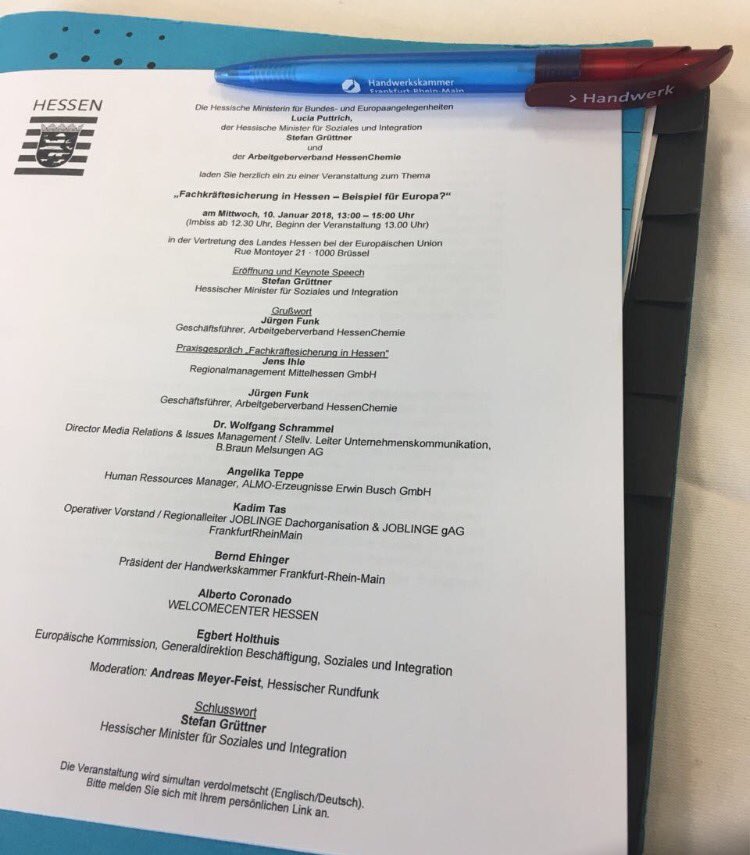 HWK_RheinMain's tweet photo. Heute wieder spannende Veranstaltung in der hessischen Landesvertretung in Brüssel mit #Handwerkspräsident Bernd #Ehinger zum Thema #Fachkräftesicherung @HesseninEuropa @RegHessen #Grüttner https://t.co/uJZ67dccjw