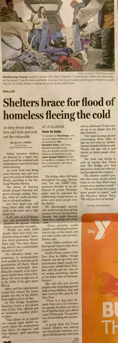 dfwhomeless's tweet photo. Did you know that @CityOfDallas has an inclement weather policy in place for when temps dip below 40 degrees? Area shelters expand their normal night shelter capacity and crisis and dpd encourage #dallashomeless to seek shelter. @elvialimon #SolutionsNOW https://t.co/CNLhRqiRg6