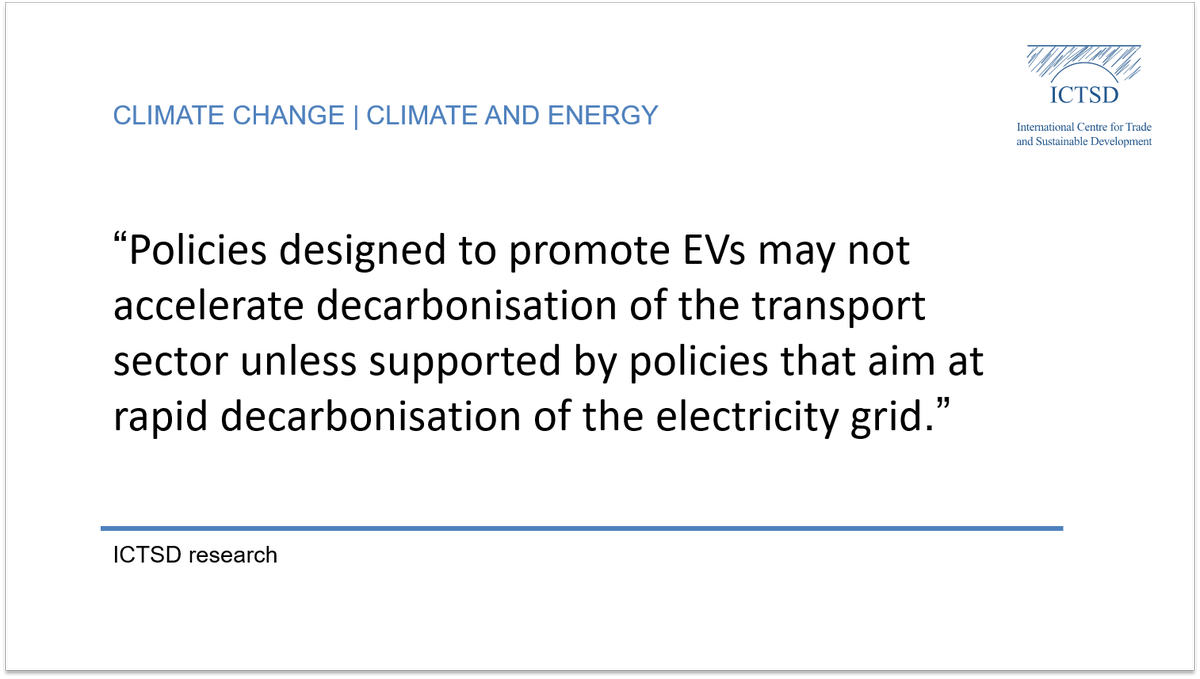 ICTSD's tweet photo. #Trade policy can support #ClimateAction &amp; reduction of #AirPollution by enabling diffusion/deployment of EVs and presuming steady progress towards #decarbonisation of electricity supplies: https://t.co/LZyD8MBlRT https://t.co/fBvGKbNGH3