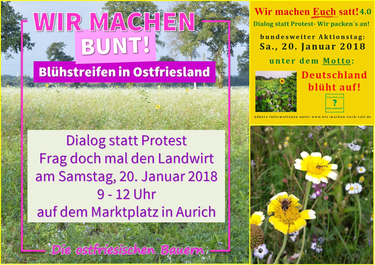 LHVOstfriesland's tweet photo. Wir machen Euch satt 4.0 - Deutschland blüht auf!
Auch in diesem Jahr sind wir wieder mit einer Vor-Ort-Aktion nach dem Motto "Redet mit uns, nicht über uns." dabei. Schaut vorbei, wir freuen uns auf Euch! #wmes2018 https://t.co/LJwFyvNKd9