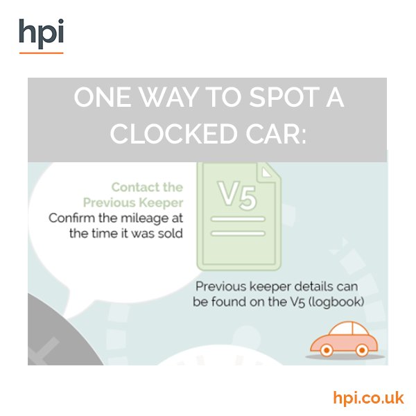 my_hpi's tweet photo. #CarClocking is where #people falsify a #vehicles mileage to inflate the #carvalue! One way to spot a #clockedcar is by contacting the previous keeper and confirm the mileage at the time it was sold. Check out more tips here https://t.co/rOsIYxuT3e
#TwitterCarClub #Money #Scam https://t.co/BQCBbNtv2A