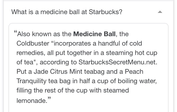 EricBartel's tweet photo. Starbucks has an βoff the menuβ drink called a Medicine Ball that is great for a sore throat. Itβs now a go to morning drink at AFCA. #NoTimeToGetSick #NoTimeToLoseVoice #D1 https://t.co/JZGU13HbCm