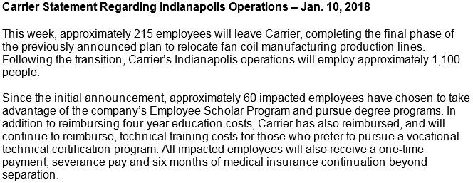 indystartony's tweet photo. Carrier Corp. is laying off 215 workers this week. These jobs were not among those saved through the deal @realDonaldTrump and @VP Mike Pence struck with the company. https://t.co/xeKwjhFxZM