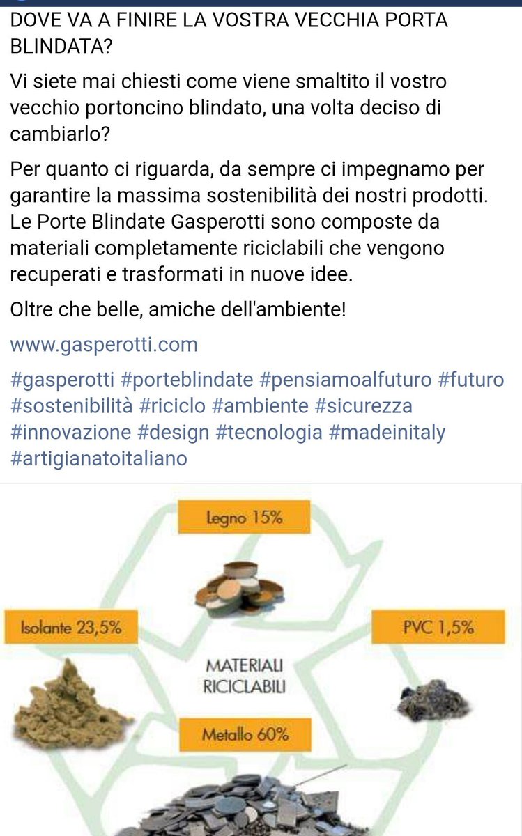 GasperottiPorte's tweet photo. Vi siete mai chiesti quali siano le componenti della vostra porta blindata? Come viene smaltita una volta cambiata? 

#gasperotti #recycle #environment #sustainability #ecofriendly #ecologia #norifiuti #porteblindate #safety #safetydoors 

https://t.co/HEidgKHJqF https://t.co/F5cOy3tp8d