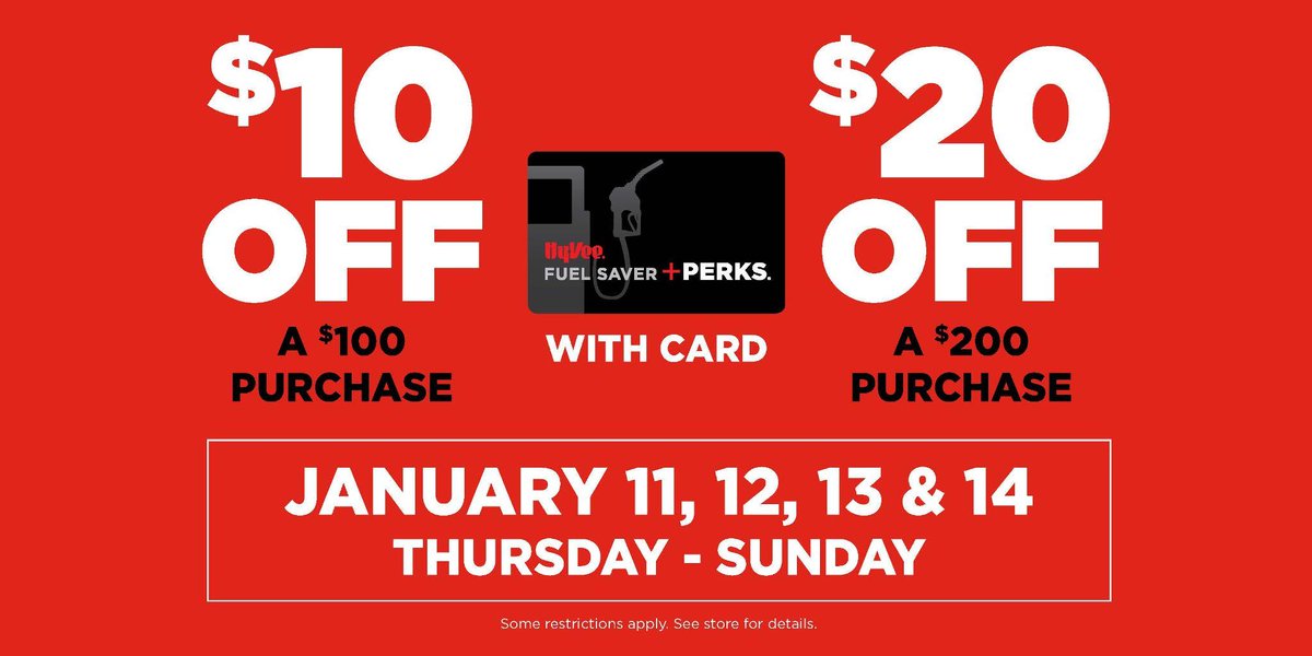 We've got deals for you. This Thursday through Sunday, swipe your Fuel Saver + Perks card and receive $10 off a $100 purchase or $20 off a $200 purchase. Some restrictions apply. Gift cards not included.
